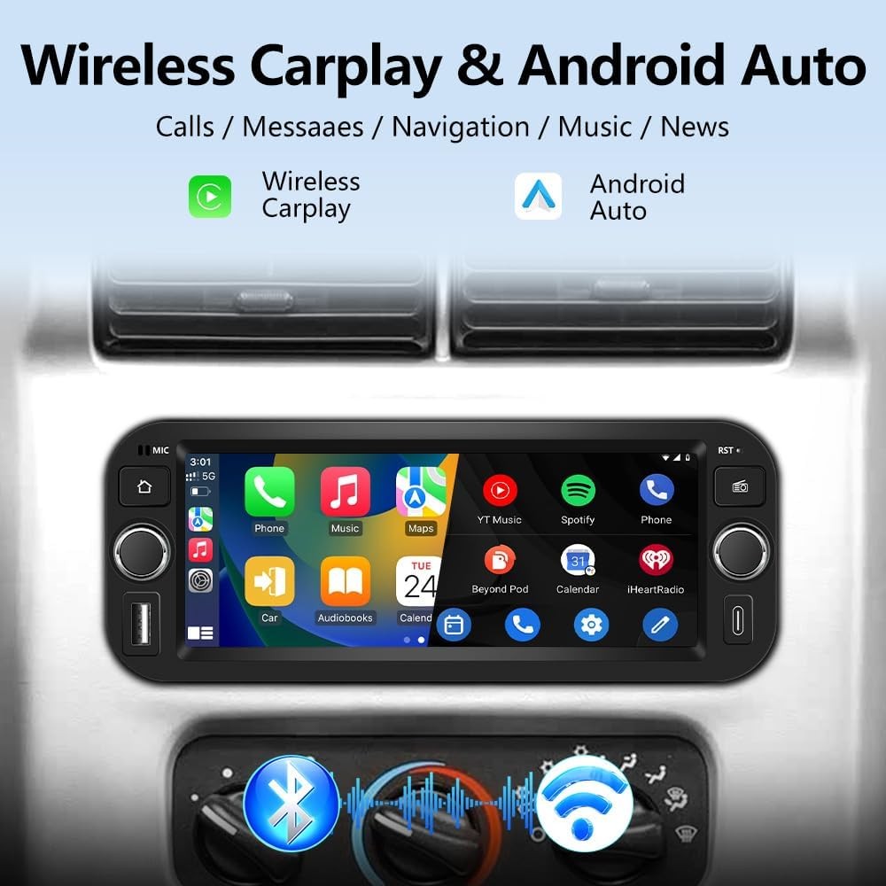 6.8″Android15 Carplay 64GB Car Stereo Radio GPS Navi For 2003-2006 Jeep Wrangler