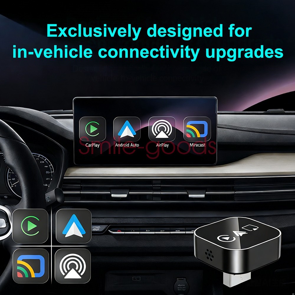 4in1 Wired to Wireless CarPlay Adapter for Apple iPhone Android Mirror Link