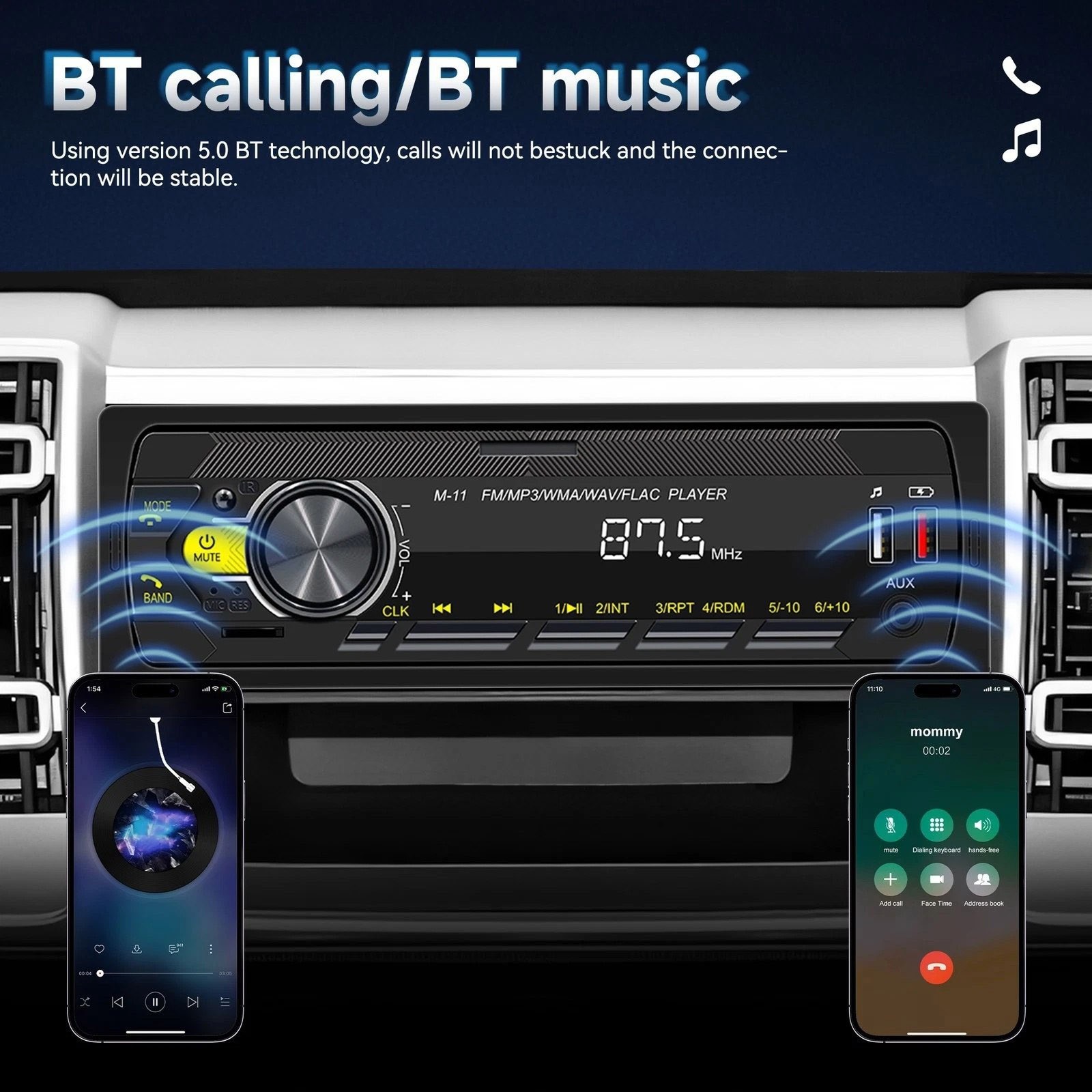 Single Din Car Audio Bluetooth FM Radio USB AUX MP3 Player Voice Assistant Unit
