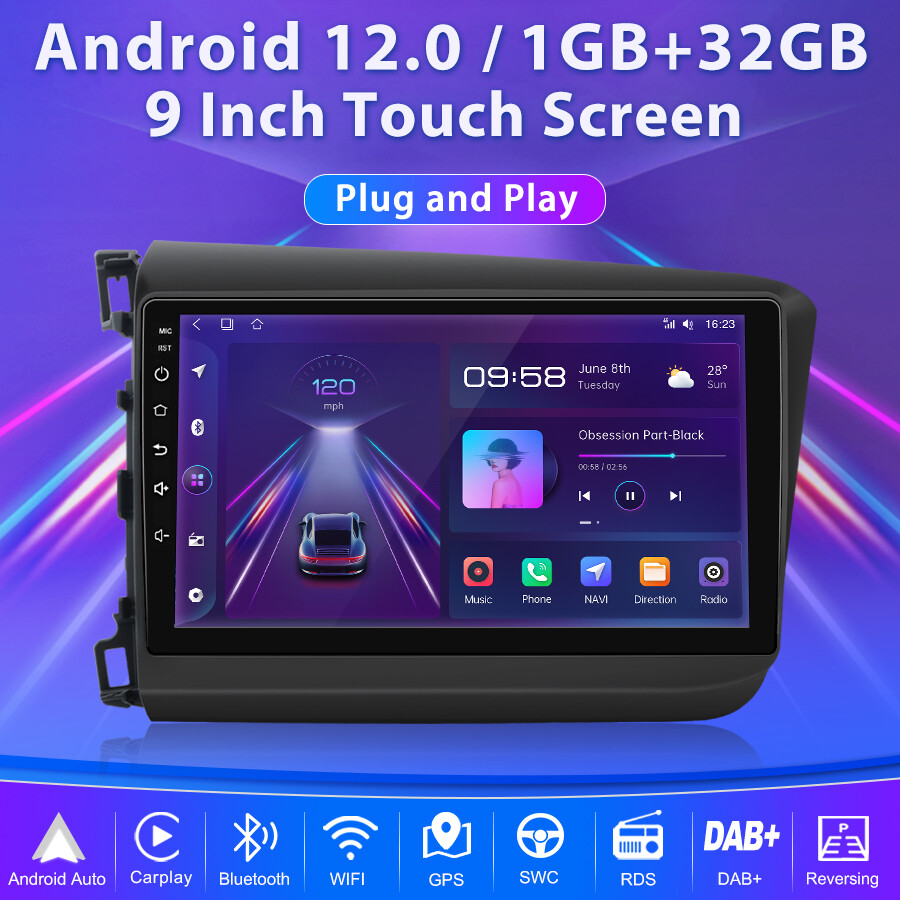 For Honda Civic 2012-2013 Carplay Car Radio Stereo Android GPS NAVI BT WIFI 32GB