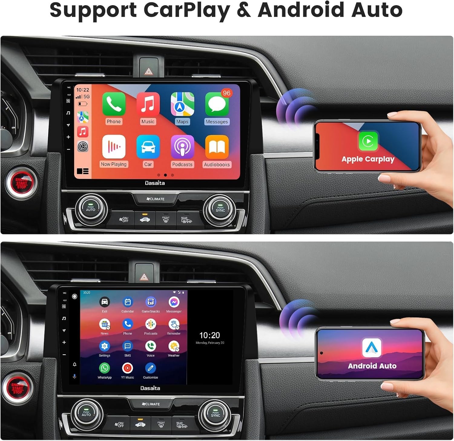 Dasaita 9″ Car Stereo for Honda Civic 2015-2022 with Carplay Android Auto 4+64G