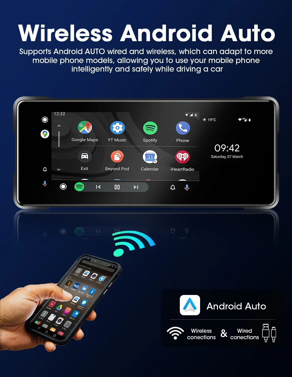 Motorcycle DVR IPX7 Waterproof Wireless Carplay Android Auto Display IPS Screen