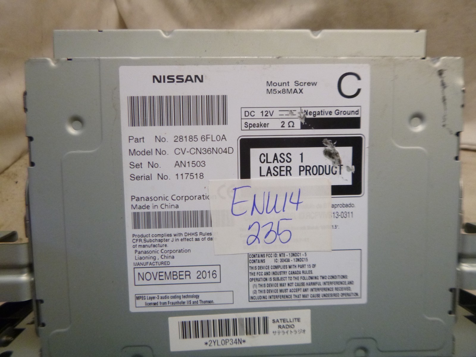 17 18 19 Nissan Rogue XM Radio Cd Mp3 Player 28185-6FL0A ENU14