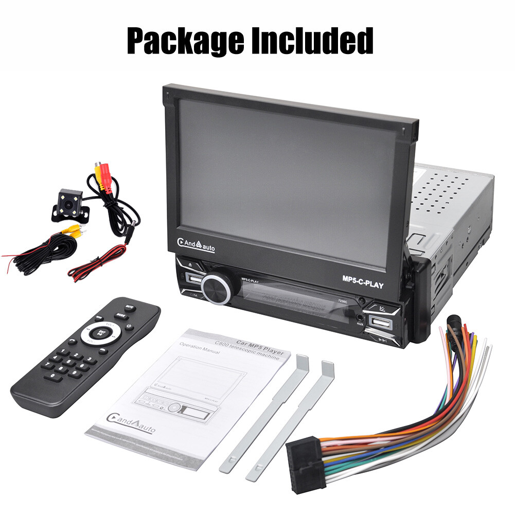 Carplay Single 1DIN 7″ Flip Out Car Stereo Head Unit FM Radio USB TF with Camera