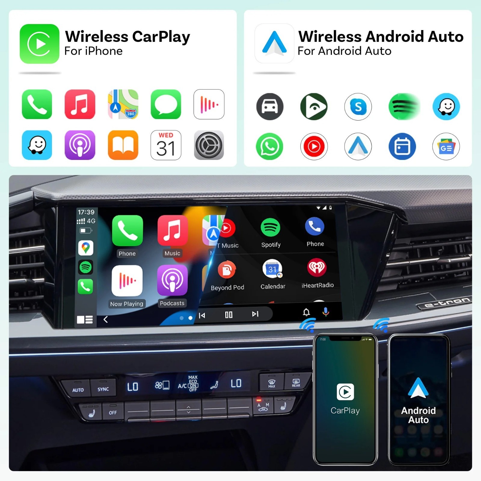 Ottocast Mini Dot Wireless CarPlay/Android Auto Adapter Dongle USB Plug & Play