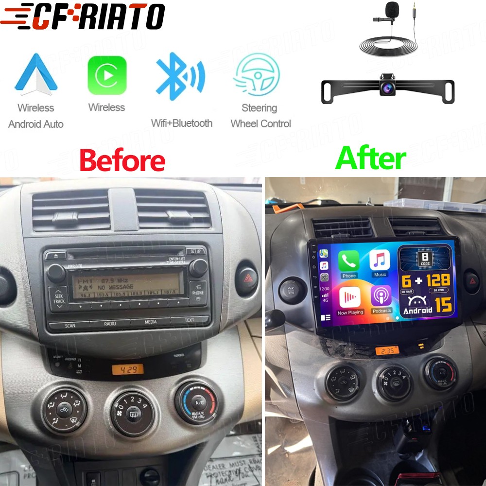 6+128GB For 2007-2011 Toyota RAV4 Carplay Car Stereo Radio GPS Android 15 Camera