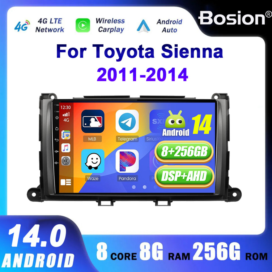 CarPlay For Toyota Sienna 2011-2014 Android 14 Car Radio Stereo GPS Navi 8G+256G
