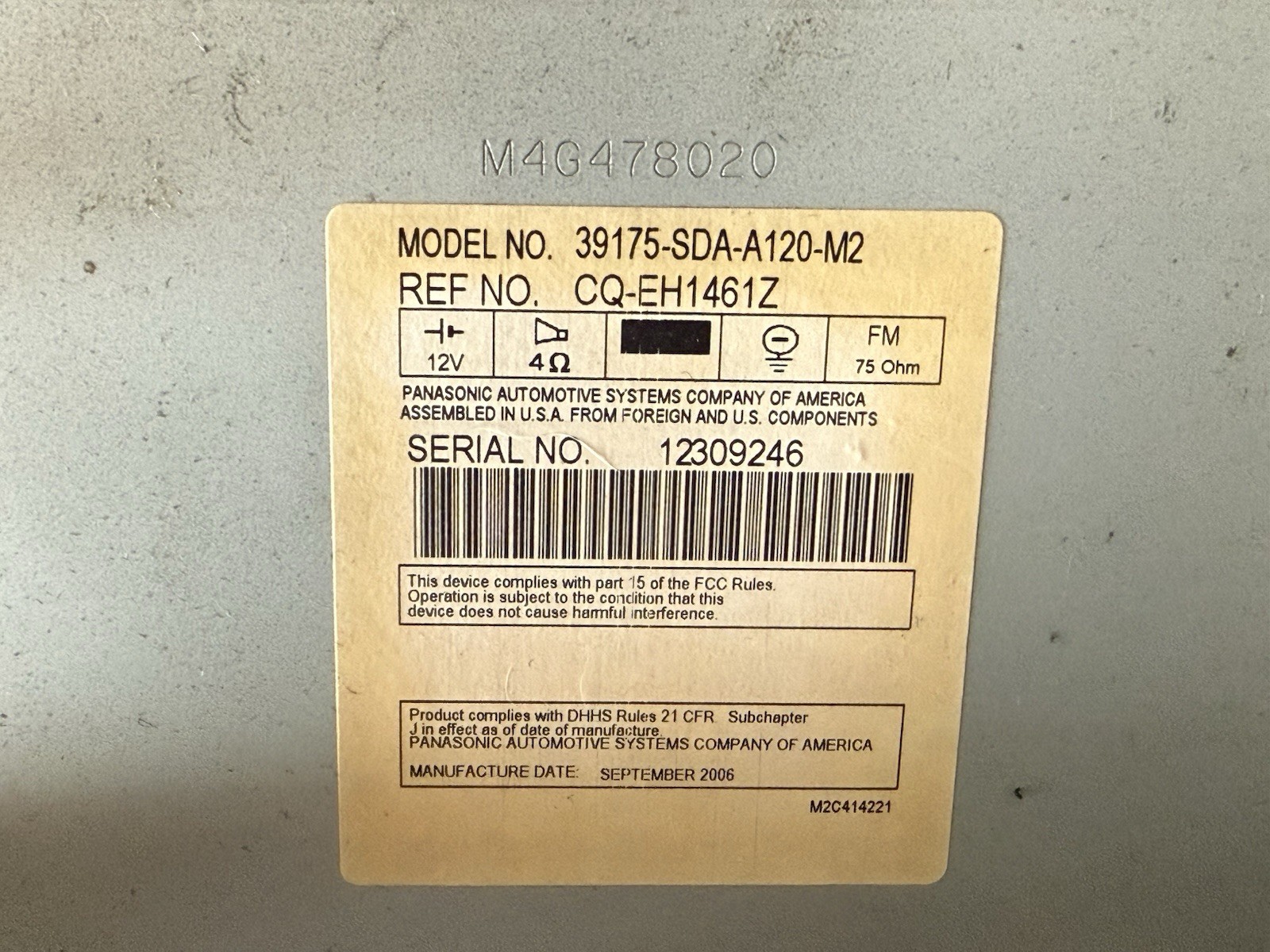 Honda Accord 2003-2007 OEM AM/FM 6-Disc CD Radio Receiver 39175-SDA-A120-M2 Used