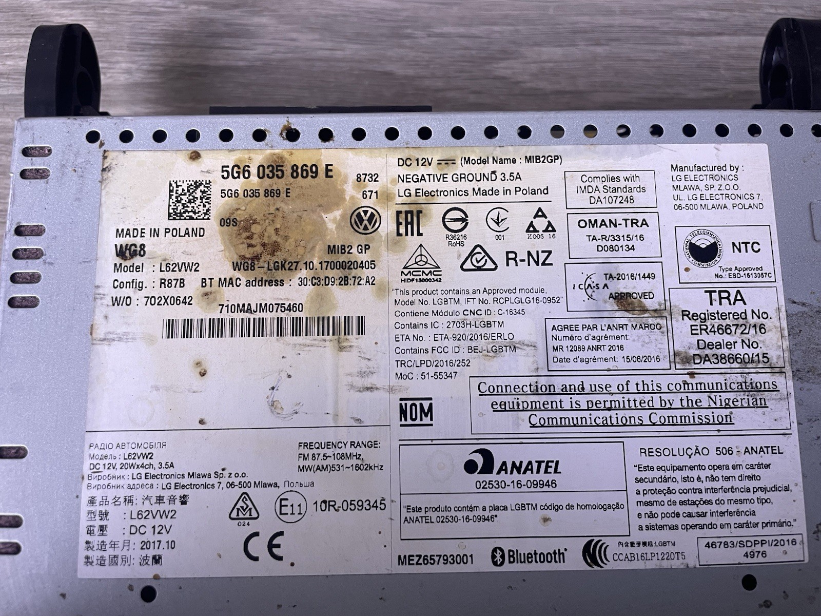 2019-21 VOLKSWAGEN JETTA RADIO HEAD UNIT OEM PART # 5G6.035.869.E