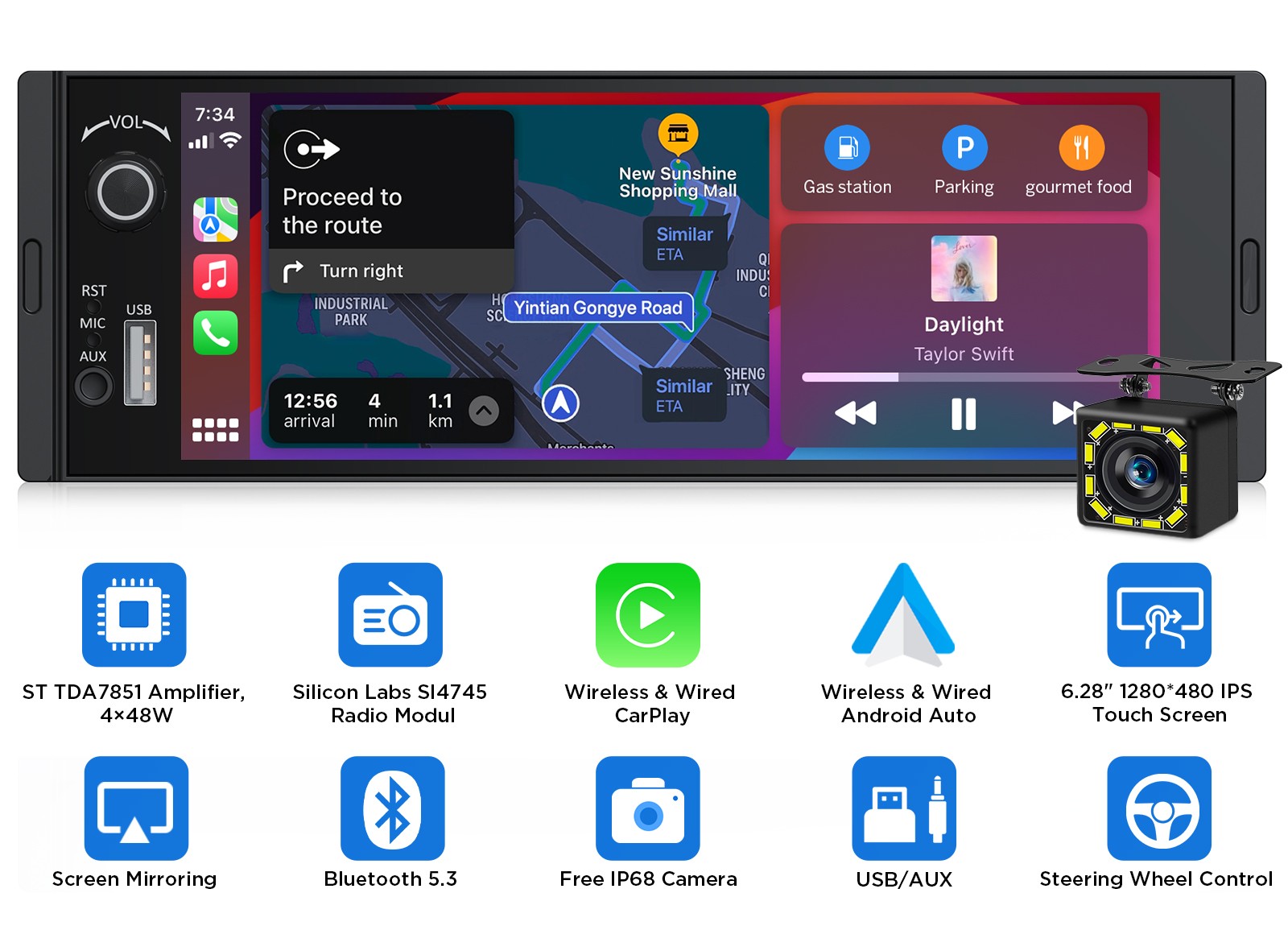 Eonon X3U Android Auto 6.28″ IPS Single DIN Car Stereo Radio CarPlay Touchscreen