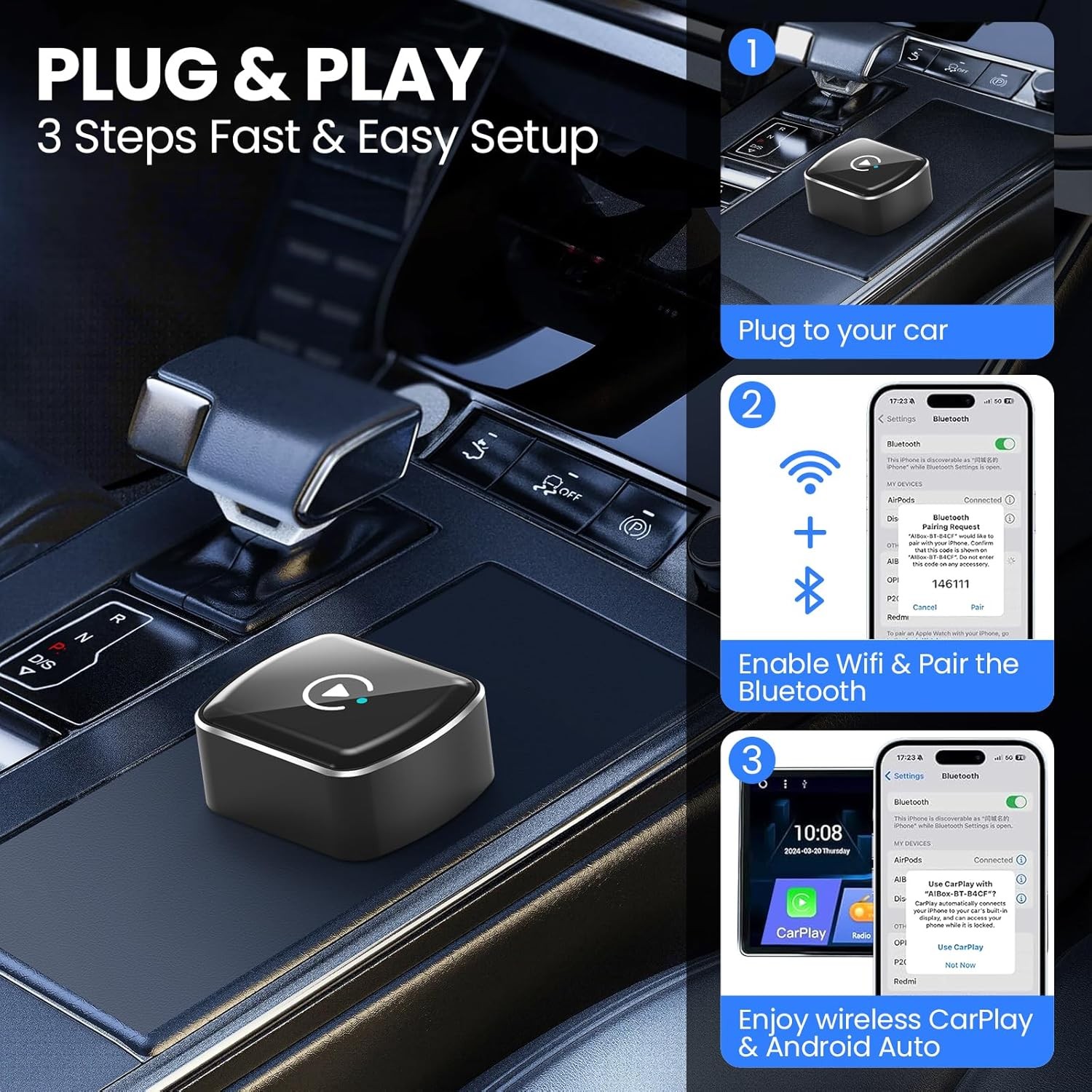 USB Wireless CarPlay Adapter For iPhone Apple Wireless Dongle Plug ＆ Play