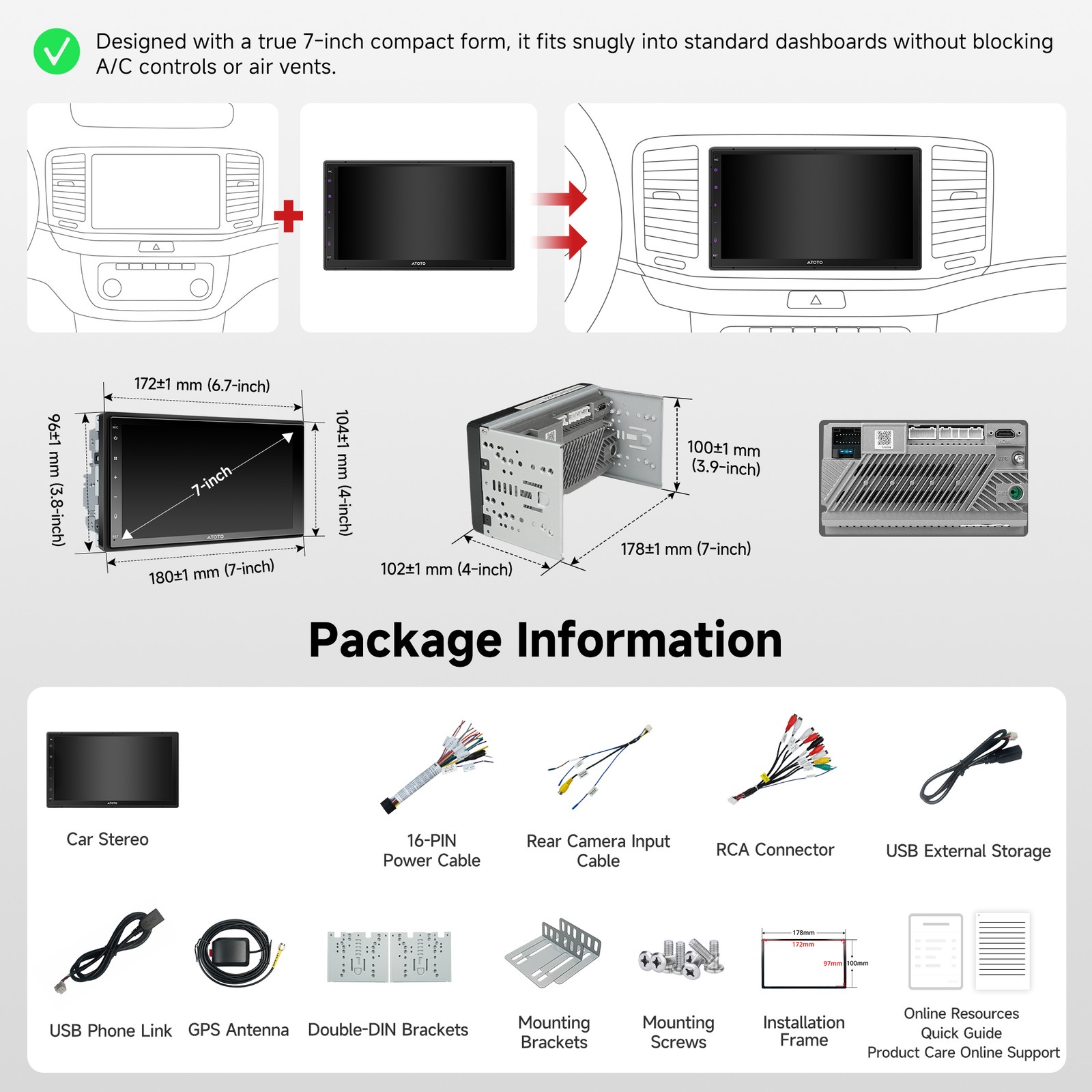 ATOTO A5L 7″ Double Din Car Stereo Wireless Android Auto Carplay Android OS 24EQ