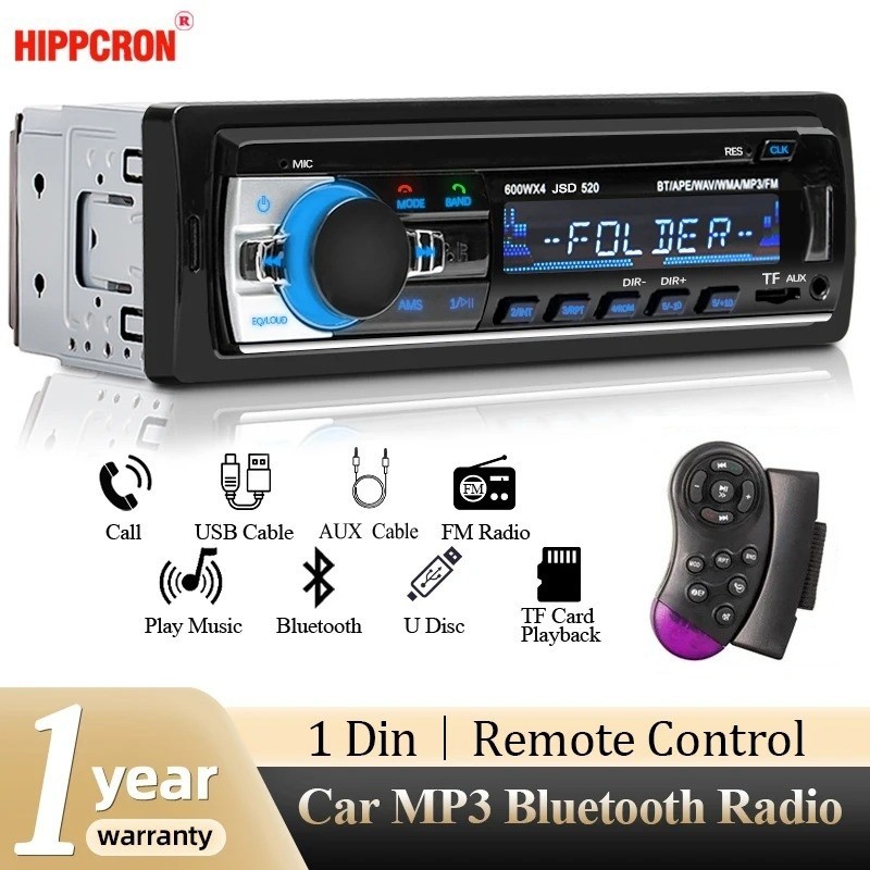 Car Radio Stereo 1 DIN AM DAB FM RDS Bluetooth MP3 Player USB TF UK AUX Remote