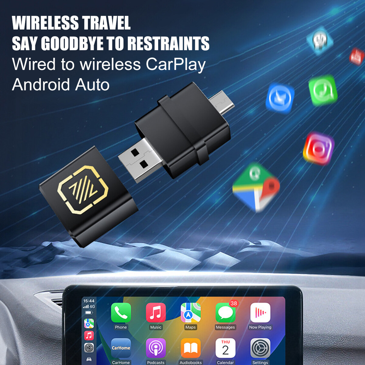 2 in 1 Wireless Apple Carplay Android Auto Adapter Mini USB & Type-C Dongle Box~
