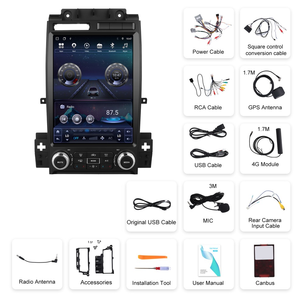 12.1″ 4+64GB Android 15 Carplay Tesla Car Stereo Radio For Ford Taurus 2010-2012