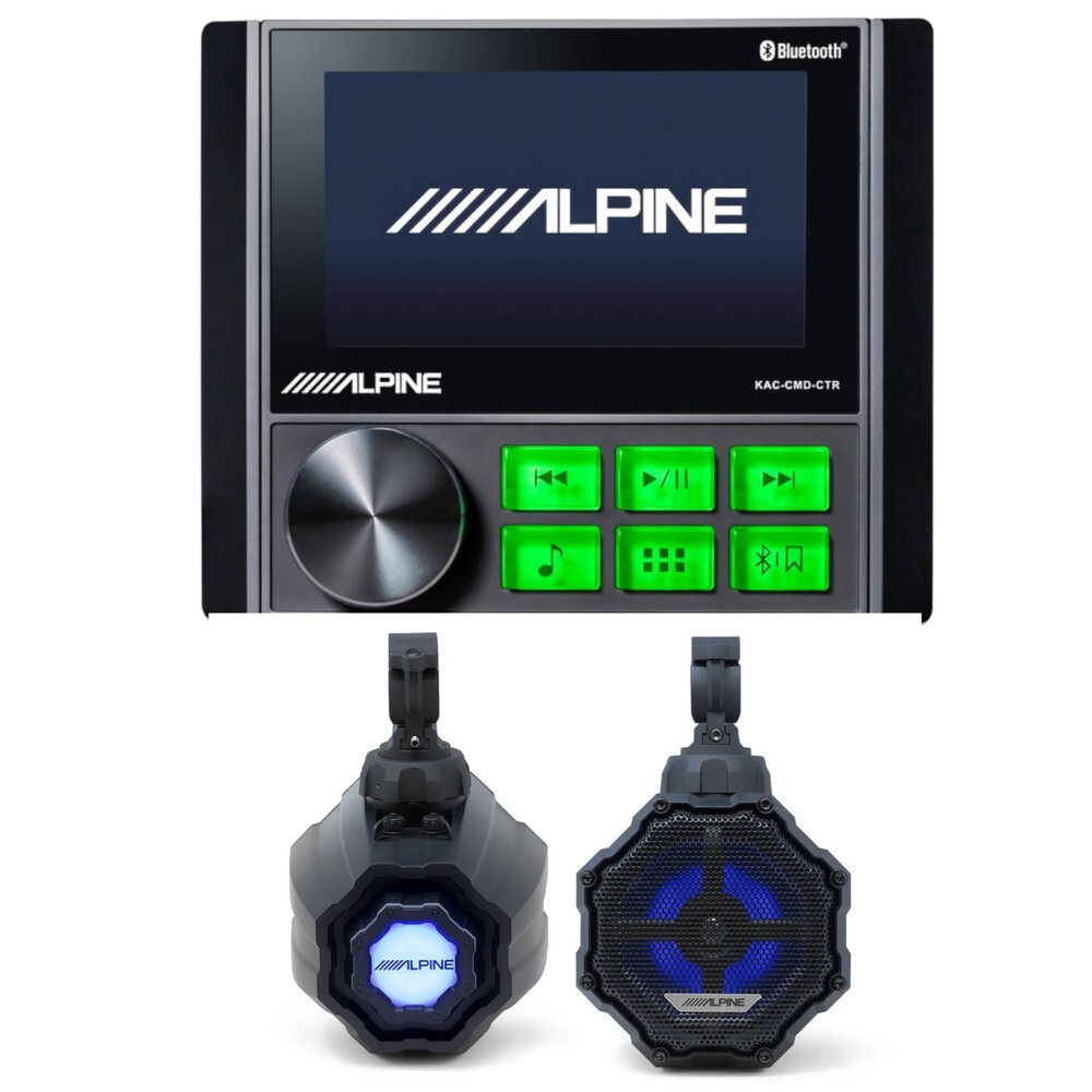 Alpine KAC-CMD-CTR Audio Receiver with Universal Marine Speaker Pods – Pair