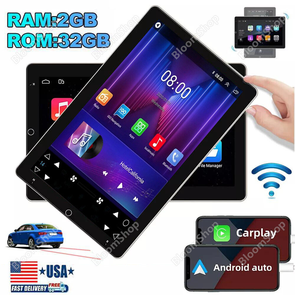 10.1″ Rotatable Android 15 Touch Screen Car Stereo Radio GPS WIFI BT Double 2DIN