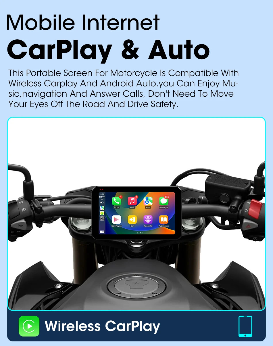 5.5 inch Carplay For Motorcycle 2K HD DVR GPS Navigation Wireless Android Auto