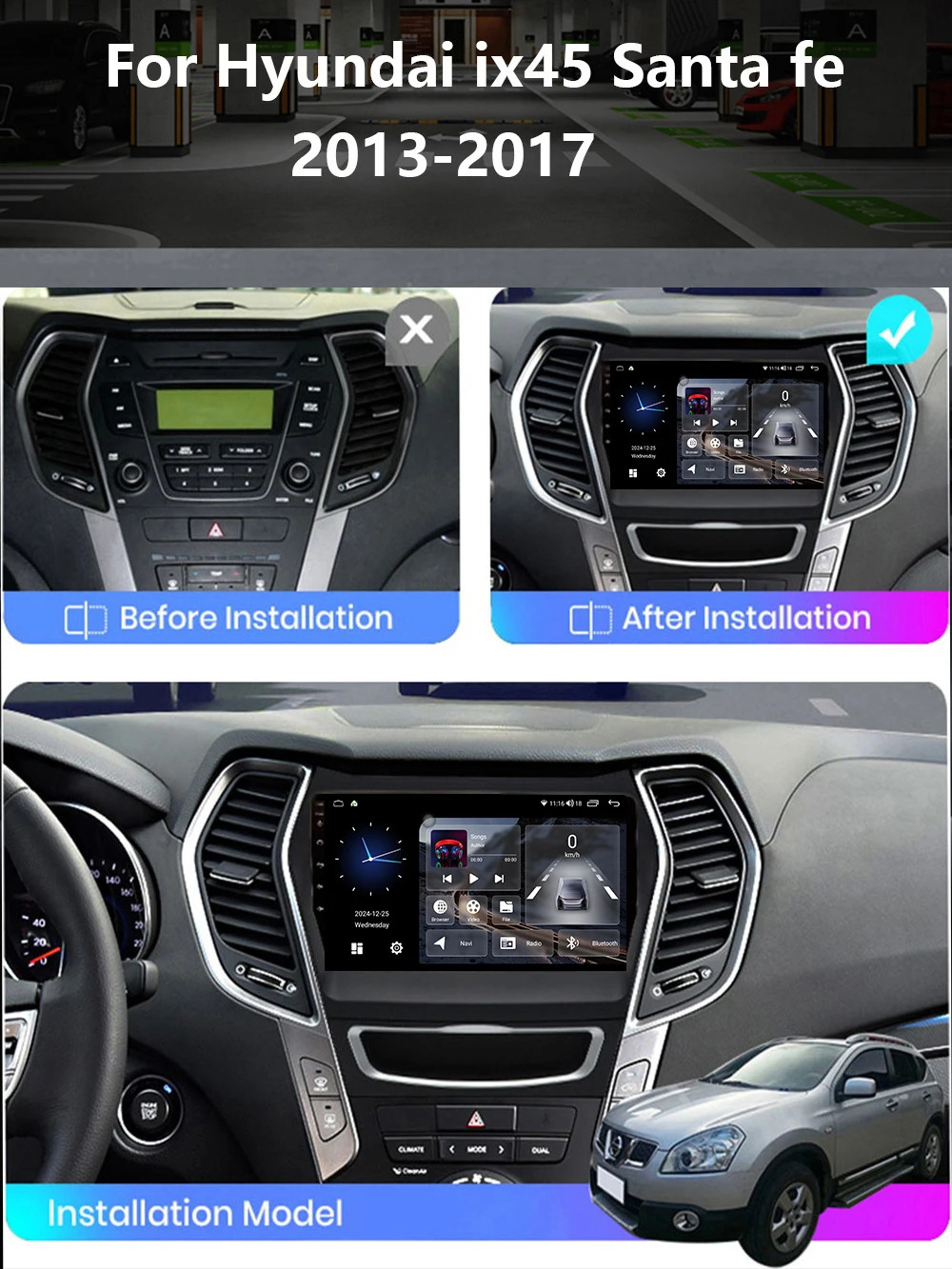 For Hyundai IX45 Santa Fe 2013-2017 Car Radio Multimedia CarPlay GPS Navi Stereo