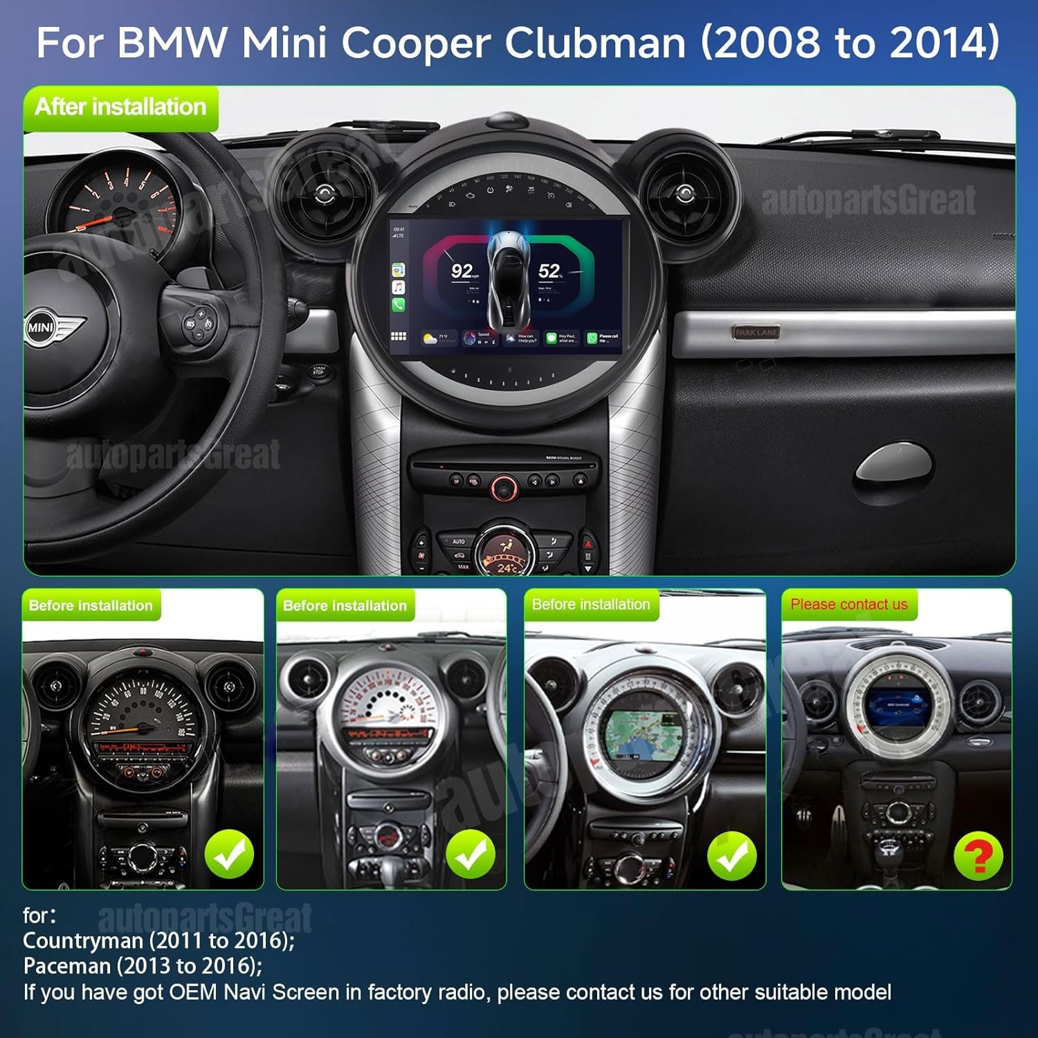 For Mini Cooper Countryman Paceman 2008-2014 Android 13 Car Radio GPS Head Units
