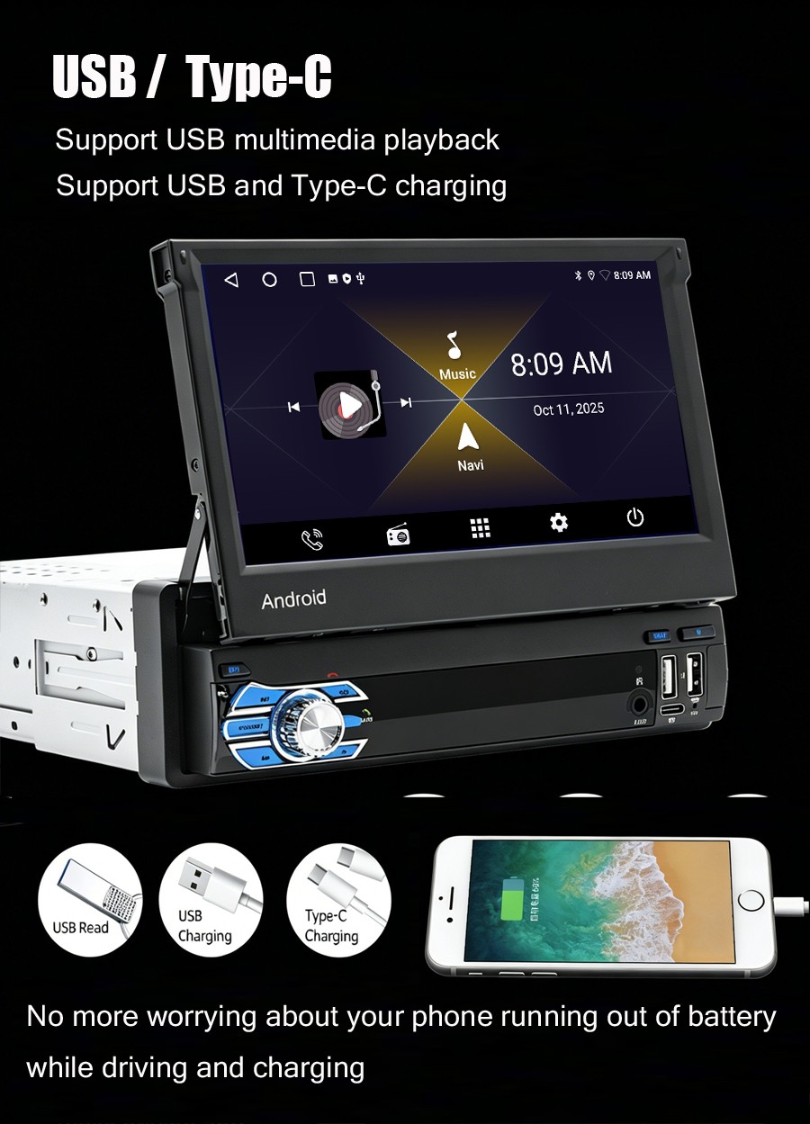 Universal 1DIN Android Car Radio Bluetooth GPS Sat Nav USB DAB+ CarPlay WIFI 64GB
