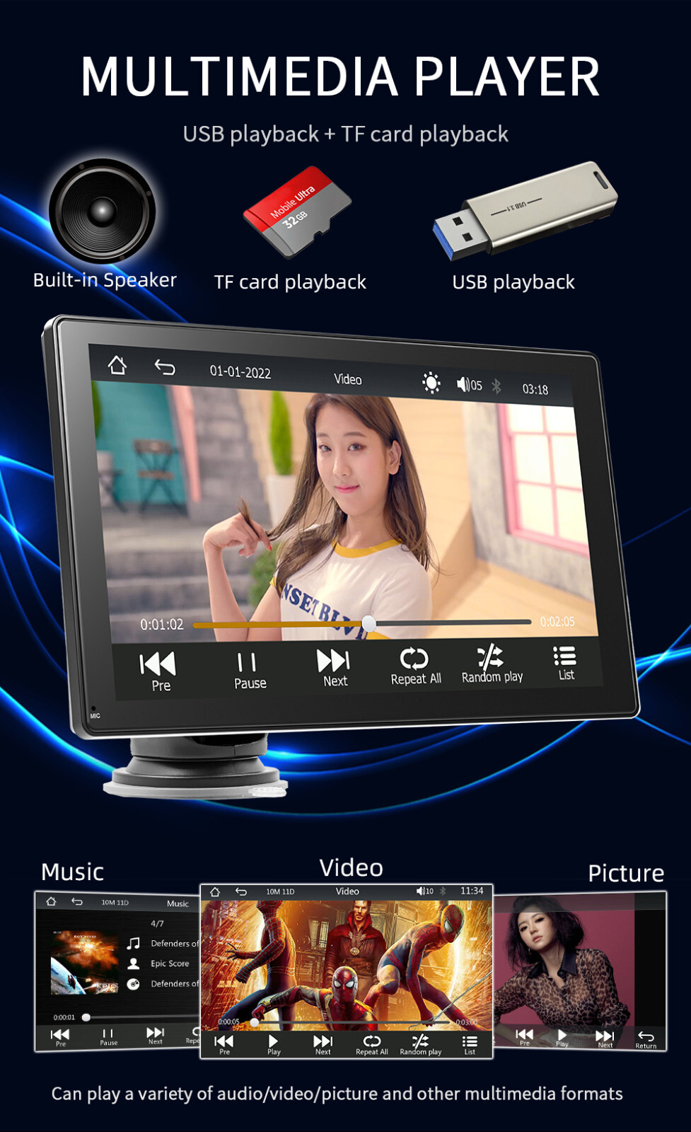 Car Radio MP5 Player For Apple CarPlay Bluetooth Mirror Link Built-in Speaker