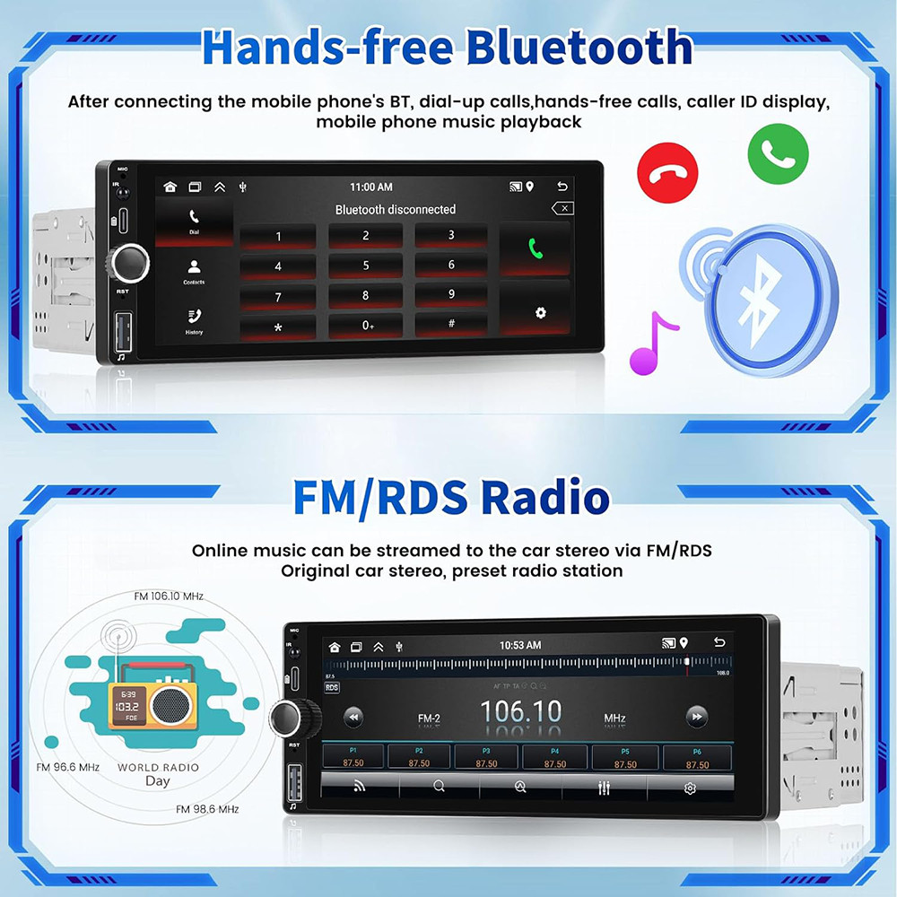 Android 13 DAB+ CarPlay Single 1 DIN Car Stereo IPS Screen Head Unit WIFI Camera
