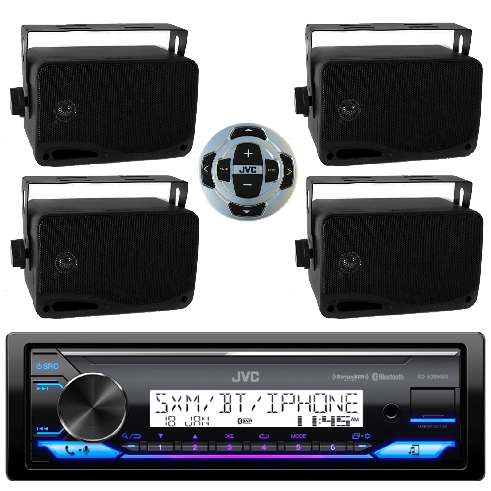 JVC KDX38MBS Single DIN Stereo Receiver, Wired Remote, 4x 3.5″ 200W Speakers