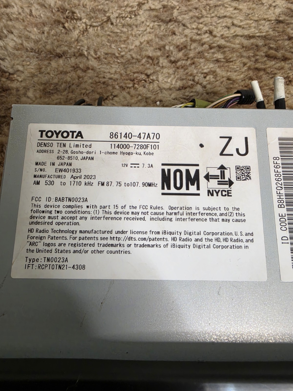 2023-2024 Toyota Prius Radio Receiver & Display Screen – 86140-47A70