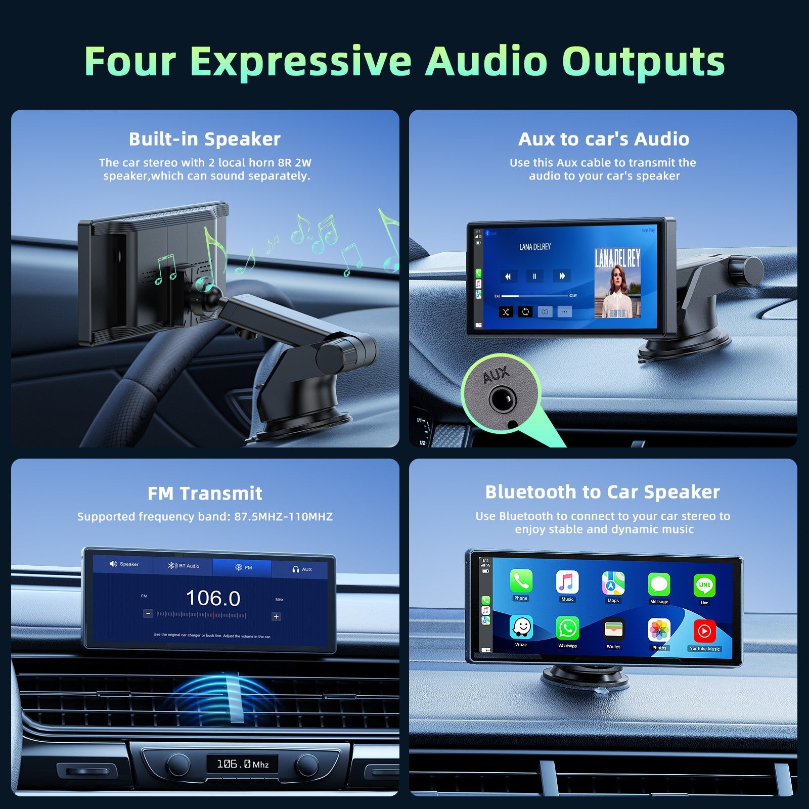 Wireless Carplay Screen for Car, 10.26″ Portable Car Stereo Radio Touch Screen