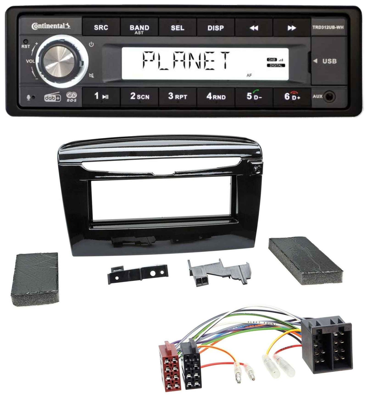 Continental USB 1DIN AUX DAB MP3 Car Stereo for Lancia Y from 12 Gloss Black