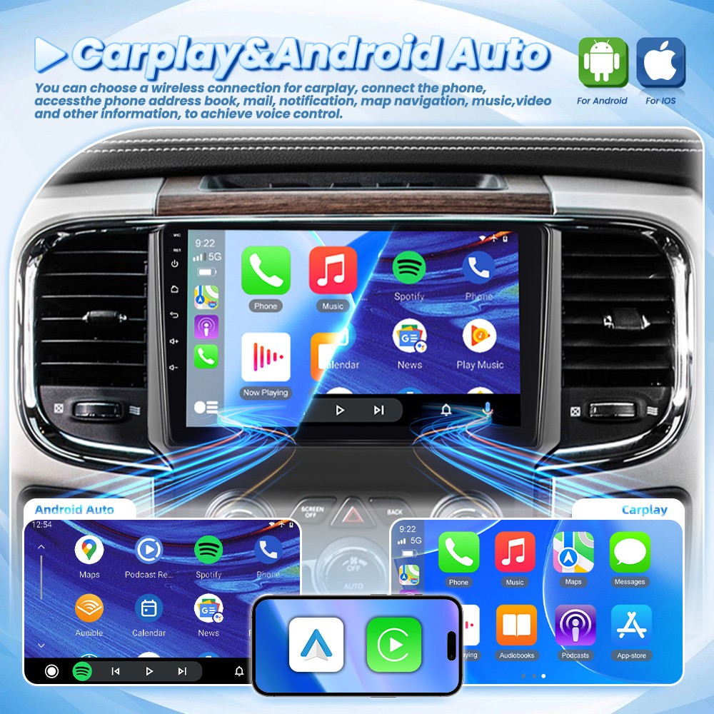 For Dodge Ram 1500 2500 3500 Auto AC 13-19 Android15 Carplay Car Radio 4+64G Cam