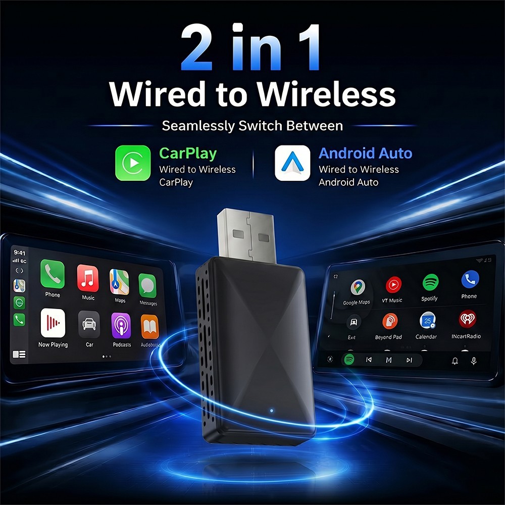 Wireless CarPlay Adapter for Apple iPhone & Android Auto USB Adapter Plug & Play