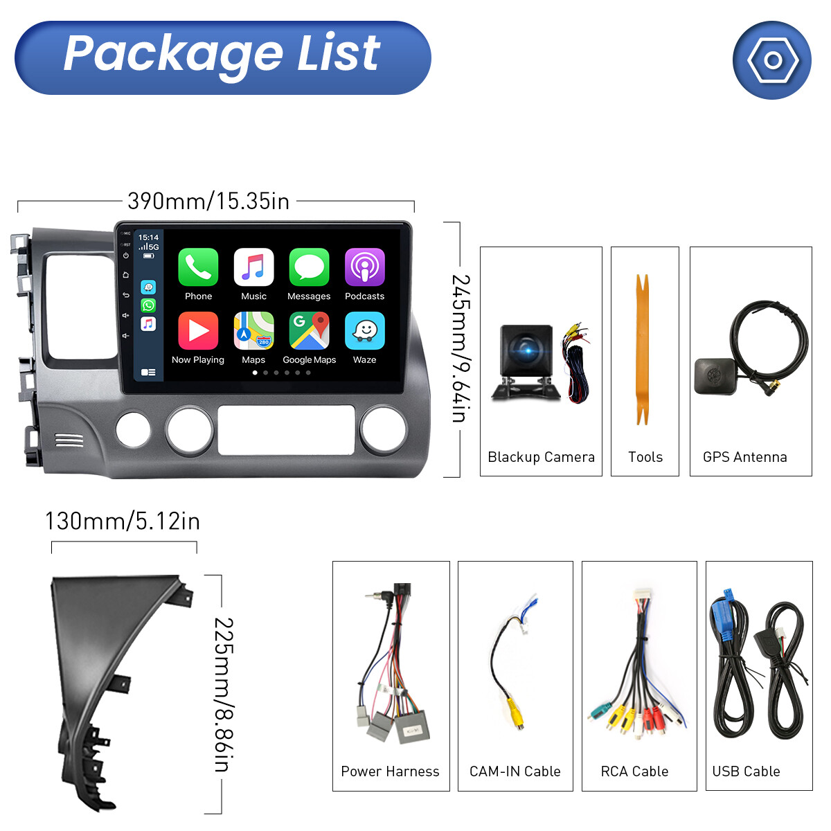 For Honda Civic 2006-2011 Apple CarPlay Android 12.0 Car Stereo Radio GPS Navi