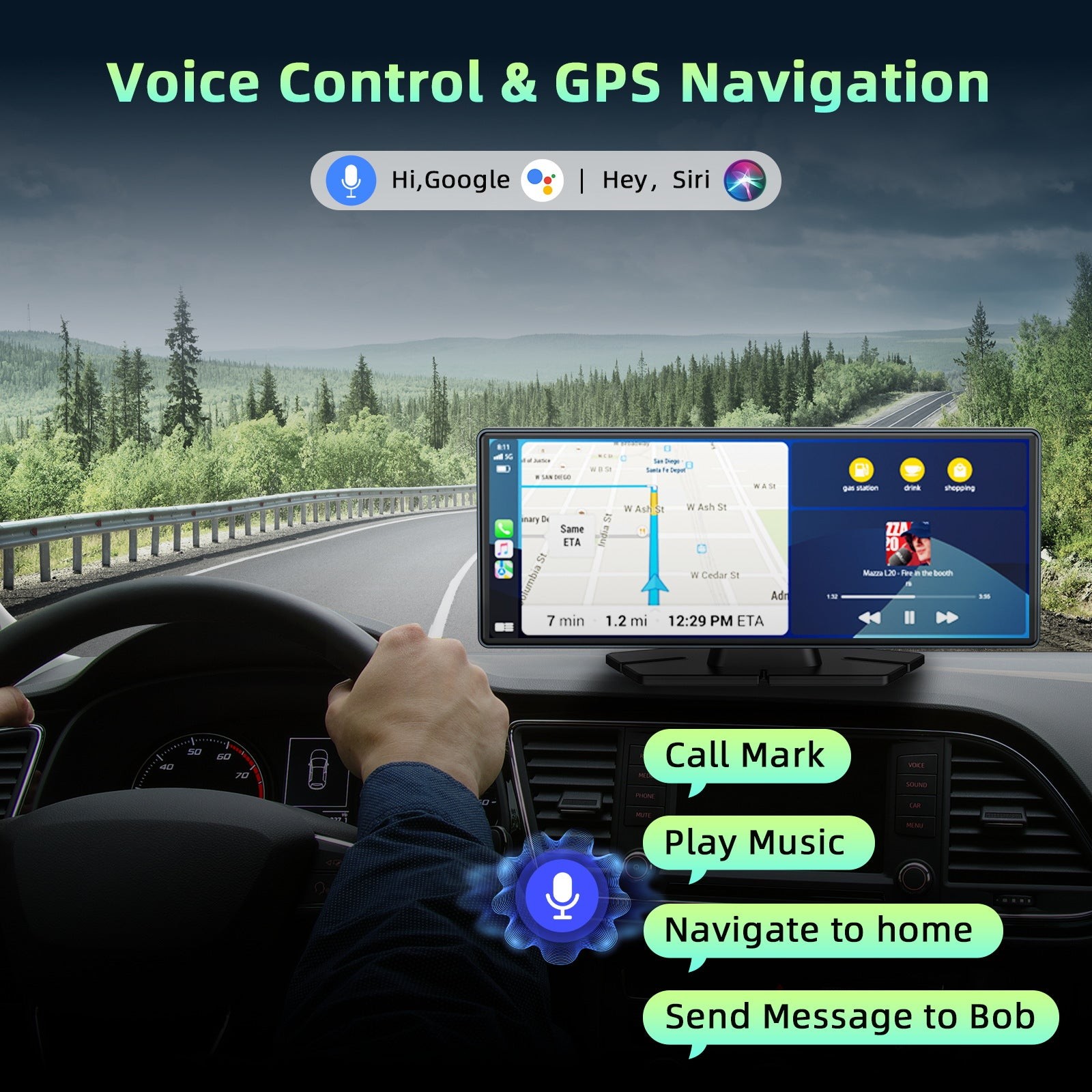 Wireless Carplay Screen for Car, 10.26″ Portable Car Stereo Radio Touch Screen
