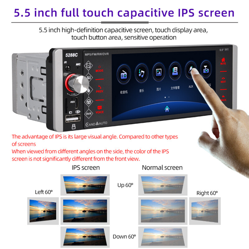 5.5 inch Car Radio 1 Din Bluetooth Andriod Auto wince Carplay IPS Touchscreen FM