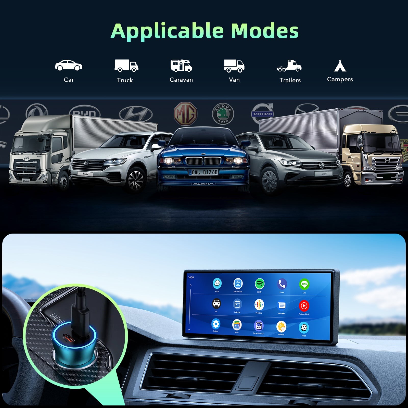 Wireless Carplay Screen for Car, 10.26″ Portable Car Stereo Radio Touch Screen