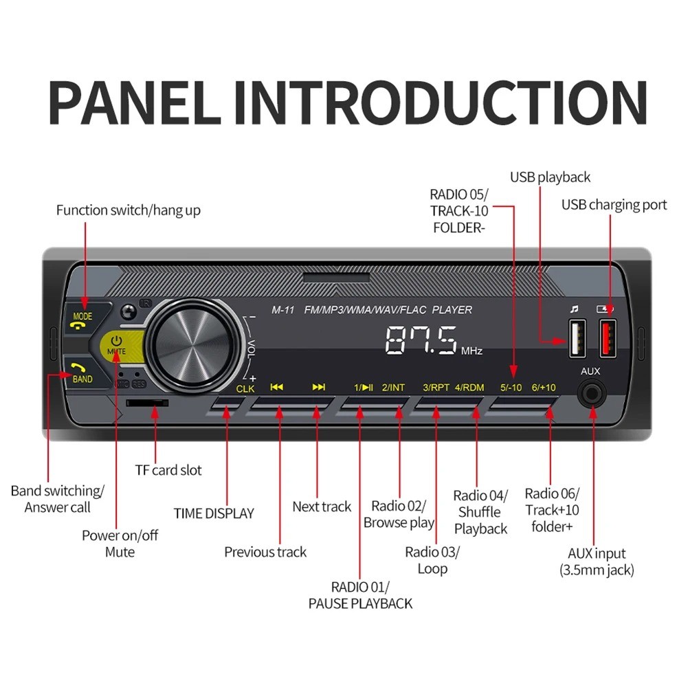 45W 1 Din Car Radio Audio Stereo MP3 Player Bluetooth USB/AUX/FM