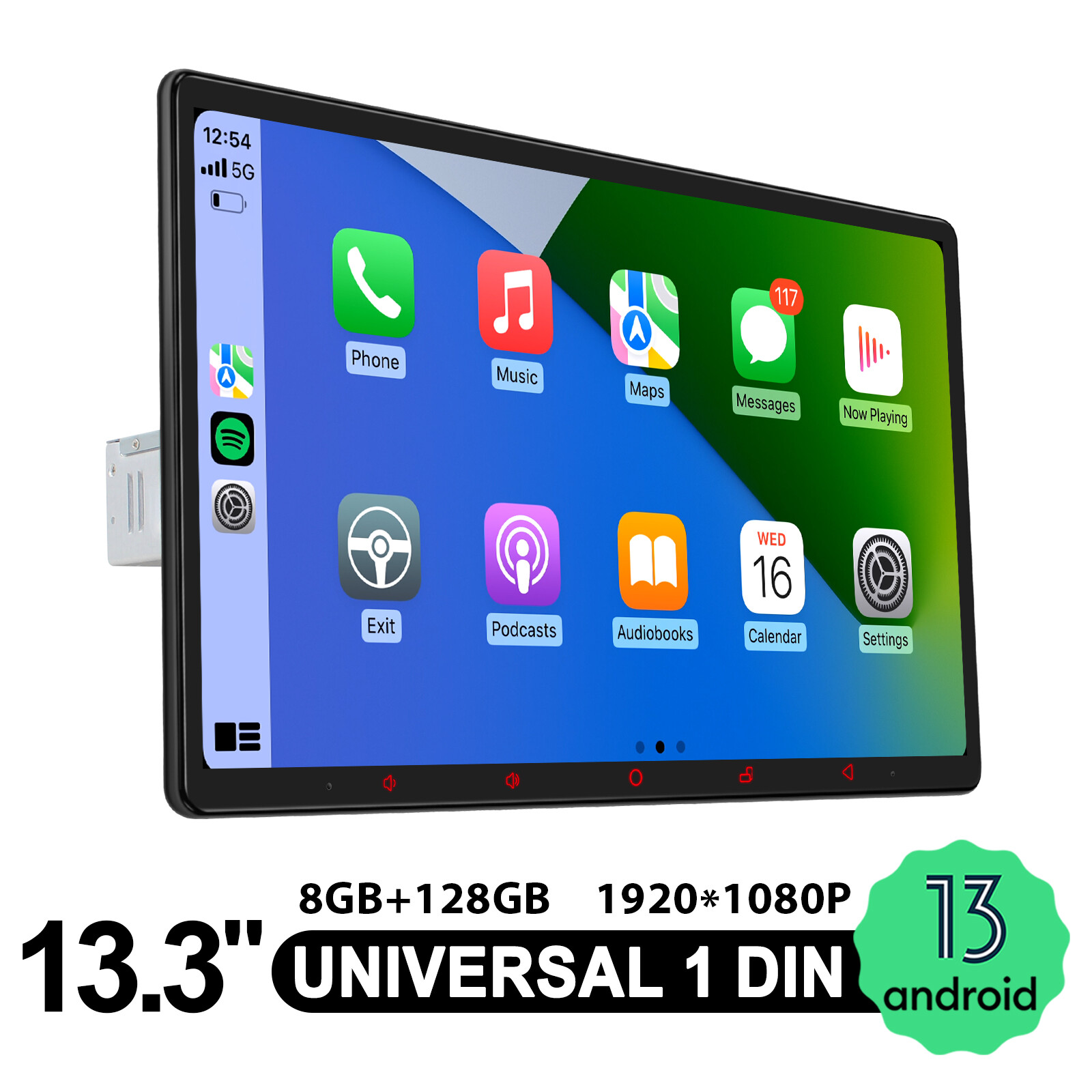 JOYING 13.3″ Single Din IPS Touchscreen Car Stereo 1080P 8+128GB 8-Core Radio FM