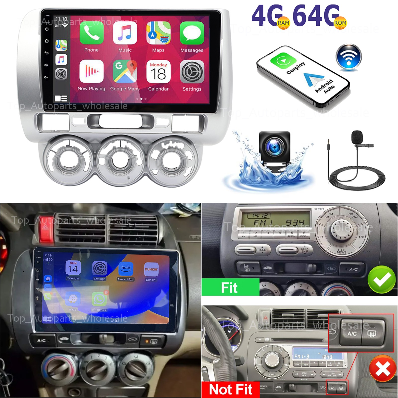 9” Car Radio Stereo GPS WiFi BT For Honda Fit Jazz 2006-2008 Carplay Android 14
