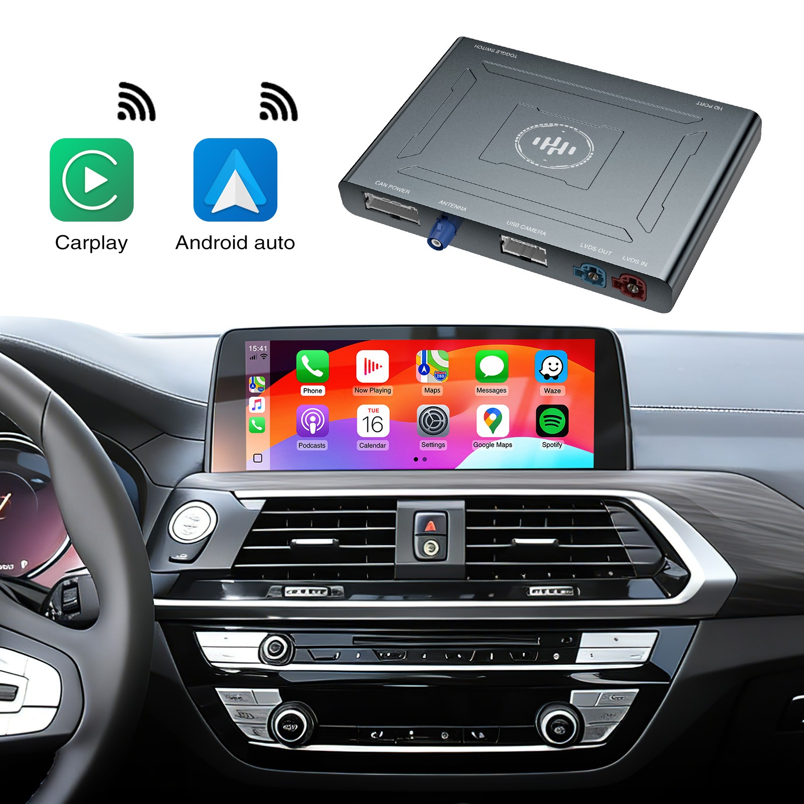 Wireless CarPlay & Android Auto Decoder Box AI Box Multimedia Player For BMW EVO