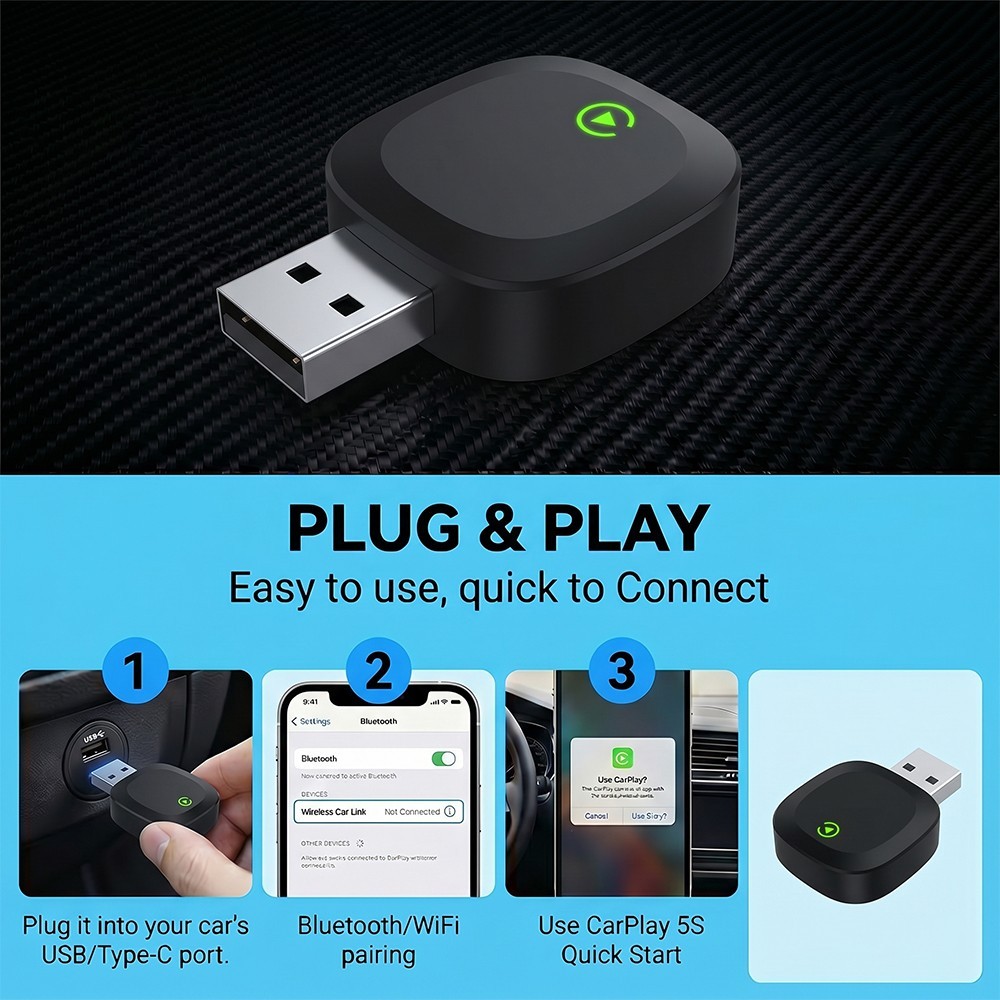 TrolinkTek Wireless CarPlay Adapter Plug&Play Fast Stable Connection for iPhone