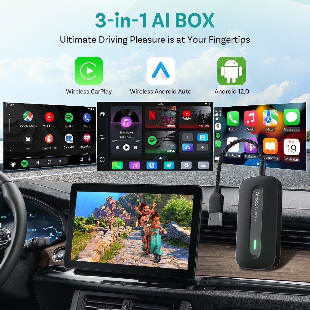Ottocast Express Multimedia Aibox Wireless CarPlay Adapter Android Auto WIFI 5G