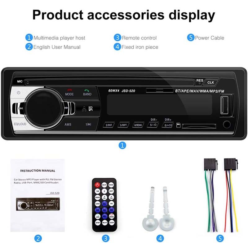 1Din 12V Car Radio Stereo Detachable MP3 Player FM Bluetooth RDS/USB/AUX Audio