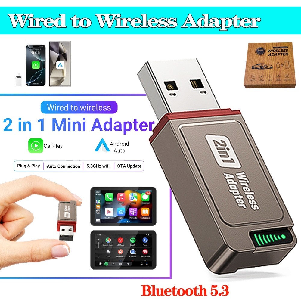 Auto Adapter 2in1 Wireless Carplay Android Mini Plug&Play Wireless Dongle /Box