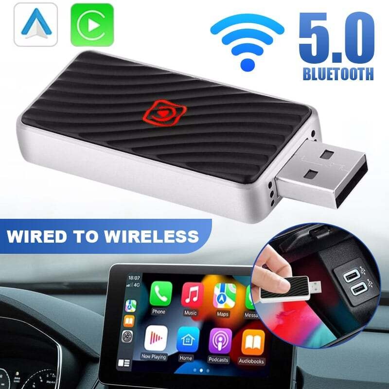 2-in-1 Wireless CarPlay Android Auto Adapter Plug Play USB for iPhone Android