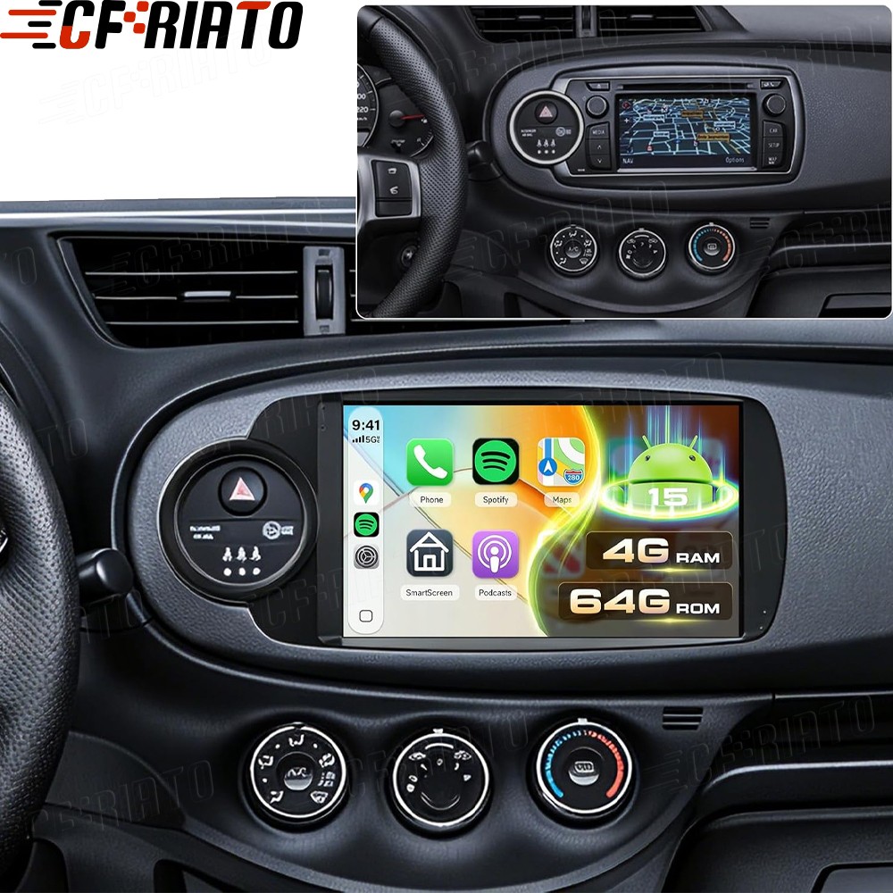 FOR Toyota Yaris 2012-2017 Android 15 Carplay Car Stereo Radio GPS Navi 4GB+64GB