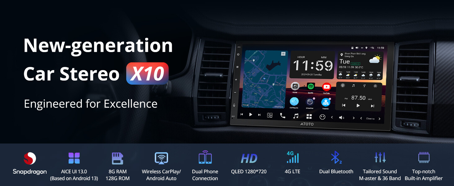 Wireless CarPlay/Android Auto Car Stereo 7″ QLED HD Touchscreen GPS, Wi-Fi 8+128