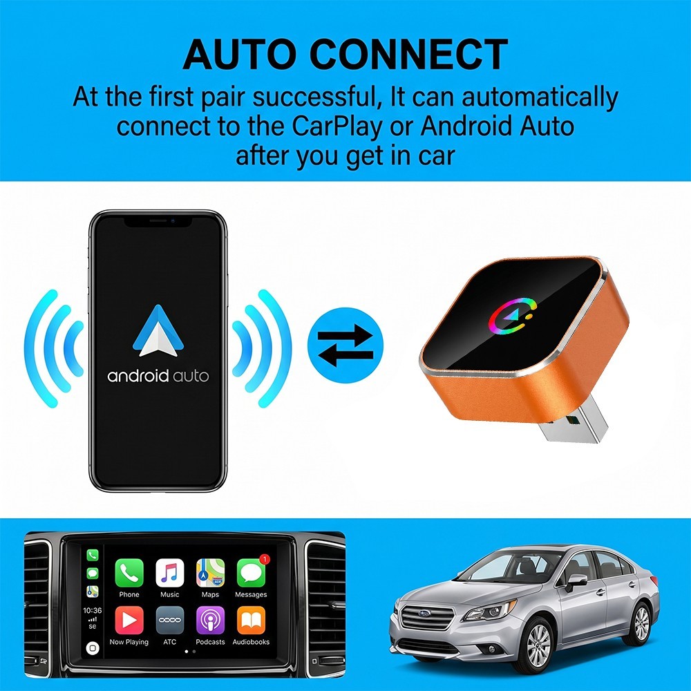 TrolinkTek 2-in-1 Wireless Android Auto Carplay Adapter Fast Connect Plug & Play