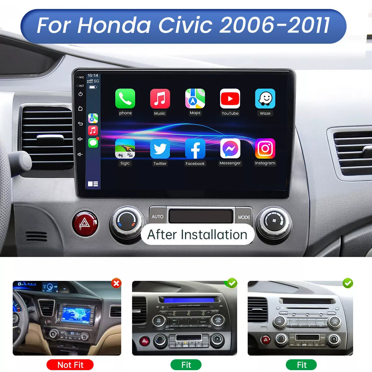 Apple Carplay Car Stereo Radio For Honda Civic 2006-2011 Android 15 GPS Navi BT